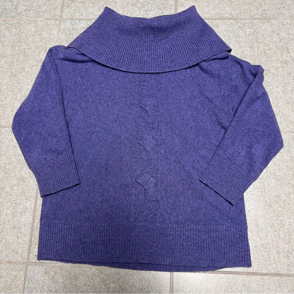Jones New York Purple 100% Cashmere Cowl Neck 3/4 Sleeve Sweater S Lightweight